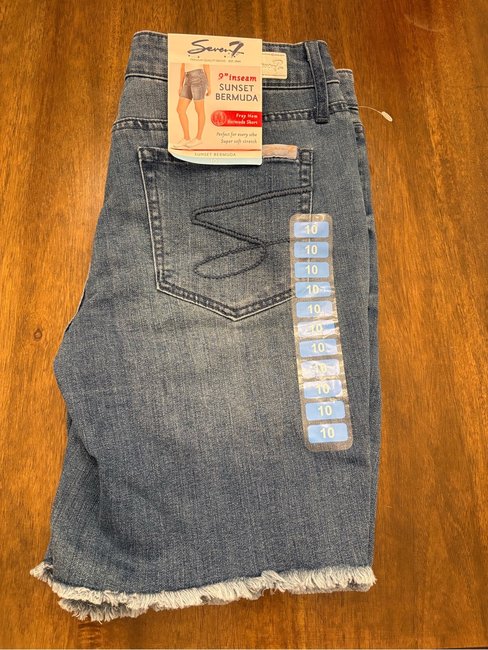 Seven7 9" inseam Sunset Bermuda denim shorts frayed edge